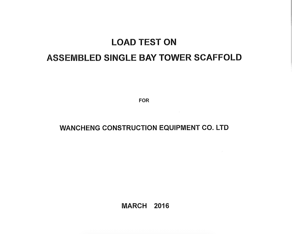Image of single width mobile scaffold test report