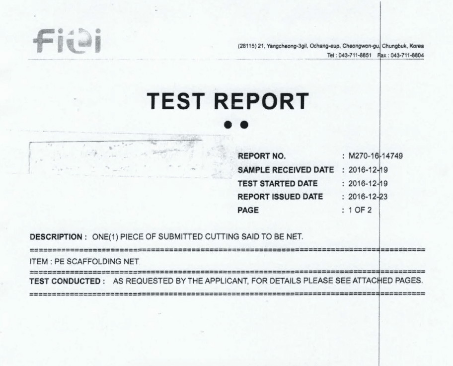 Image of shade cloth test report